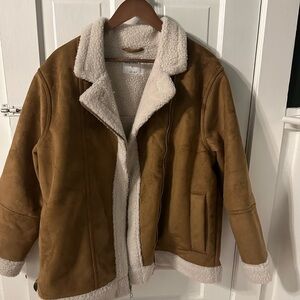 Faux Suede Sherpa Lined Moto Coat